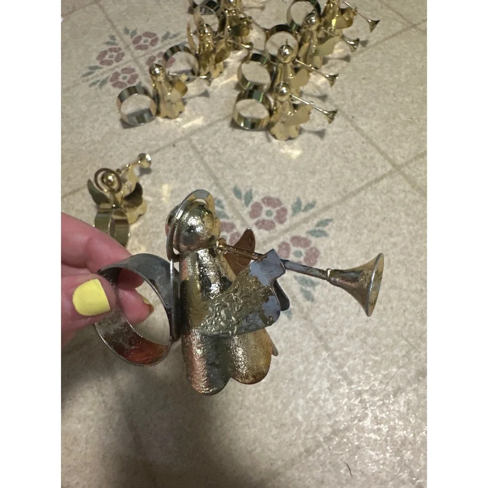 Vintage Gold Angel Napkin Rings Set of 11 Herald Trumpet Christmas Table Decor